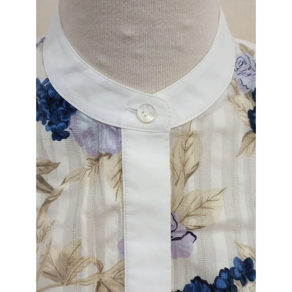 Tory Burch Watercolor Floral Print Pullover Long Sleeve Cotton Tunic Blouse - S
